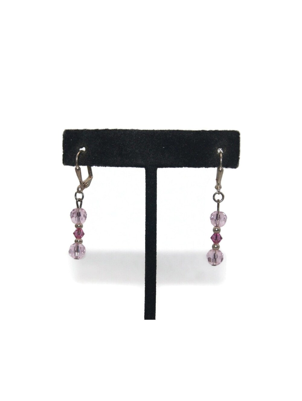 Vintage Silver Tone and Pink Glass Beads Dangle Earrings with Latch Backs.